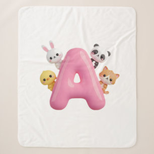 Pink Letter A Forest Animals Baby Sherpa Blanket