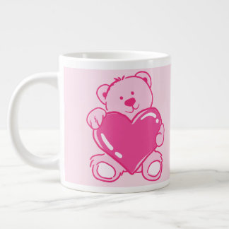 Pink Letter A Mug with Cute Teddy Bear Heart