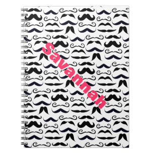 Pink Lettered Name Moustache Hipster Pattern Notebook