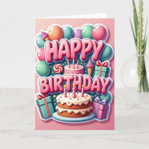 Pink Lettering Birthday Card