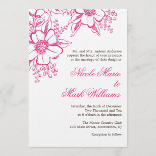 Pink Letterpress Style Wedding Invitation