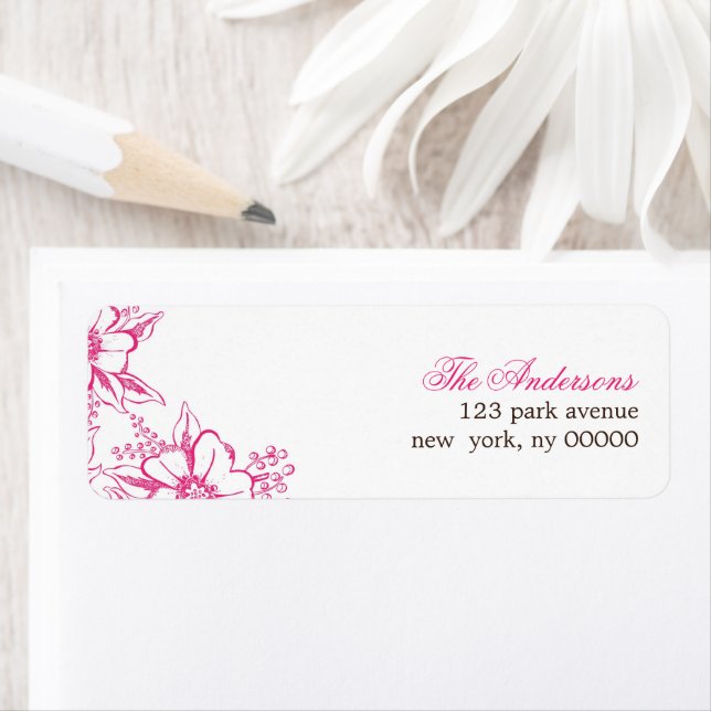 Pink Letterpress Style Wedding Return Address Label (Insitu)