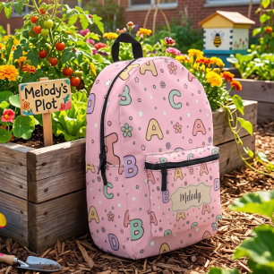 Pink Letters Back to School Pattern Printed Backpack