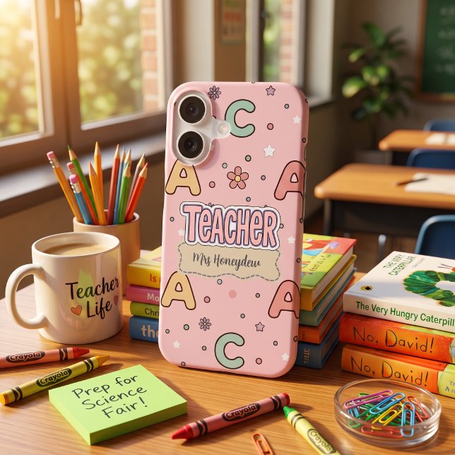 Pink Letters Teacher  School Pattern  iPhone 16 Case (Creator Uploaded)