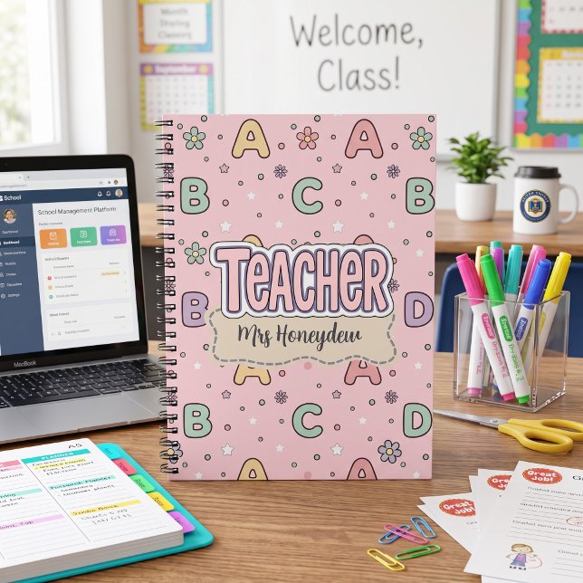 Pink Letters Teacher  School Pattern  Notebook (Creator Uploaded)