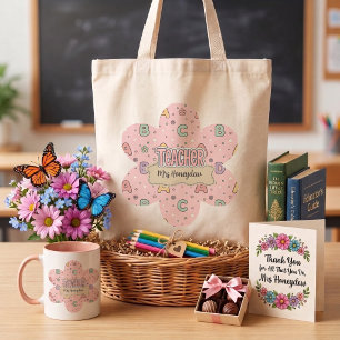 Pink Letters Teacher  School Pattern  Tote Bag