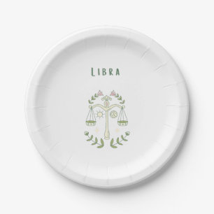 Pink Libra, zodiac, star sign Paper Plate
