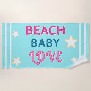 Pink Light Blue Beach Baby Love Stars Towel