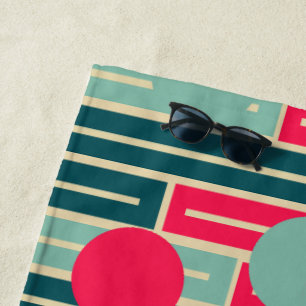 Pink, Light Blue, Teal Rectangles and Circles  Beach Towel