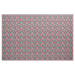 Pink, Light Blue, Teal Rectangles and Circles  Fabric