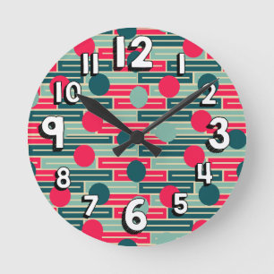 Pink, Light Blue, Teal Rectangles and Circles Round Clock
