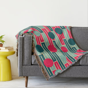 Pink, Light Blue, Teal Rectangles and Circles Throw Blanket