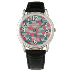 Pink, Light Blue, Teal Rectangles and Circles Watch