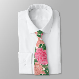 Pink & Light Peach Rose Flowers with Green Leaves Tie