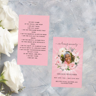 Pink light photo floral wreath funeral prayer card