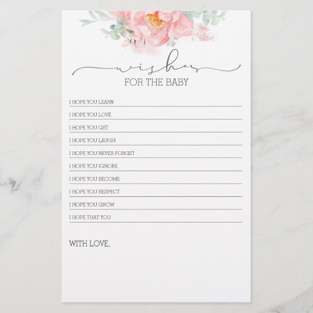 Pink Light Soft Flower Baby Shower Game (Front)