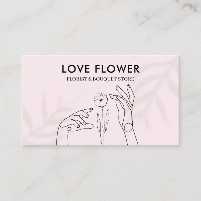 Pink Light Touching the Flower with Hands Business Card (Front)