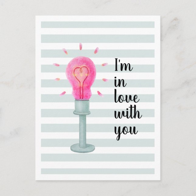 Pink Lightbulb Heart Stripes Postcard (Front)