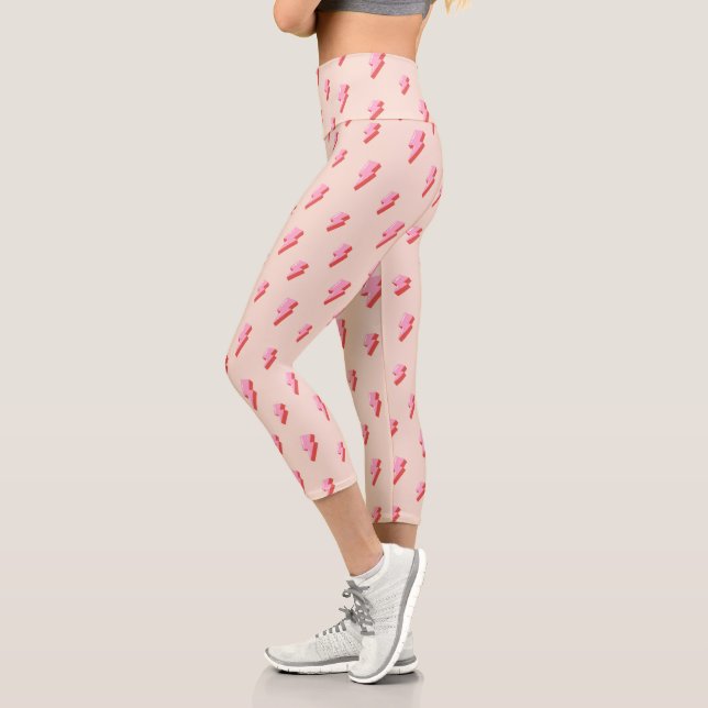 Pink Lightning Bolt Pattern Capri Leggings (Left)