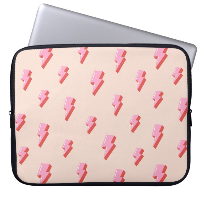 Pink Lightning Bolt Pattern Laptop Sleeve (Front)