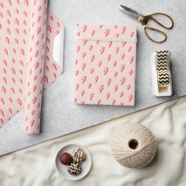 Pink Lightning Bolt Pattern Wrapping Paper (Crafts)