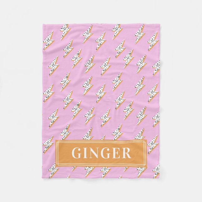 Pink Lightning Bolt Pop Art Monogram Pet Fleece Blanket (Front)