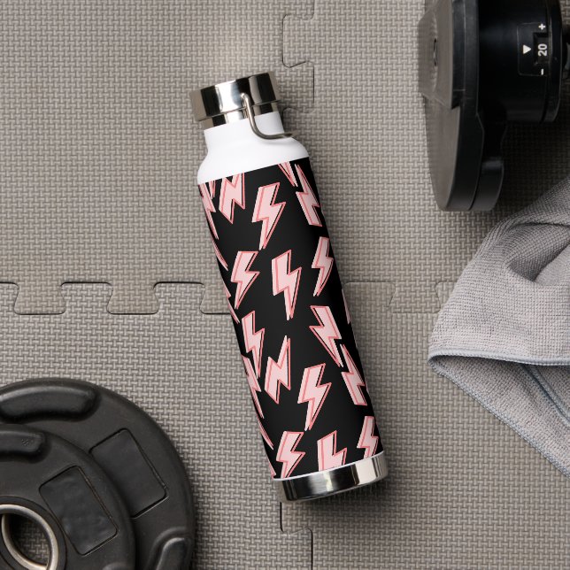 Pink Lightning Bolts Pattern Water Bottle (Gym)