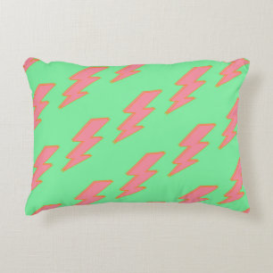 Pink Lightning Neon Green Background Y2K Pattern Decorative Cushion