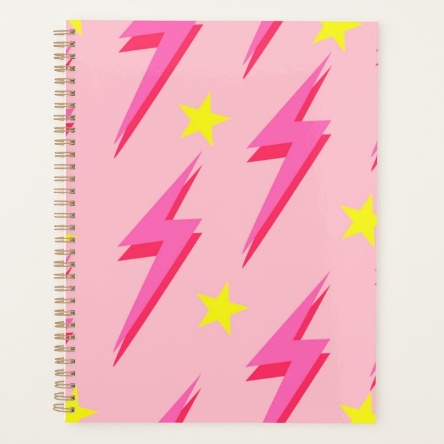 Pink Lightning Pattern Planner for Daily Goals (Front)