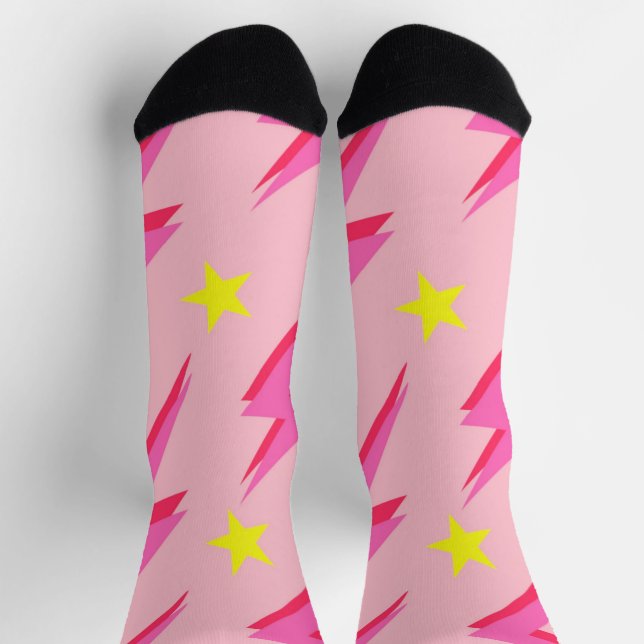 Pink Lightning Pattern Sock for Stylish Comfort (Top)