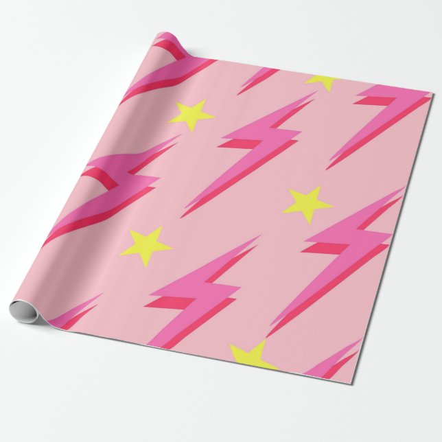 Pink Lightning Wrapping Paper for Unique Gifts (Unrolled)