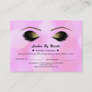 Pink Lights Glam Lashes Refer Friend Aftercare Referral Card
