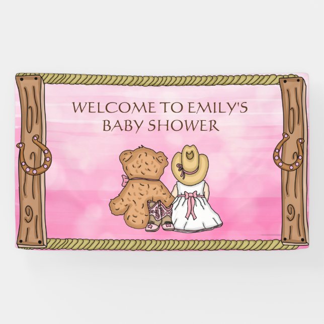 Pink Lil' Cowgirl Personalised Baby Shower   Banner (Horizontal)