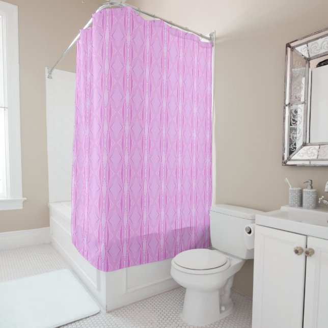Pink Lilac and Magenta Diamond Geometric Pattern  Shower Curtain (In Situ)
