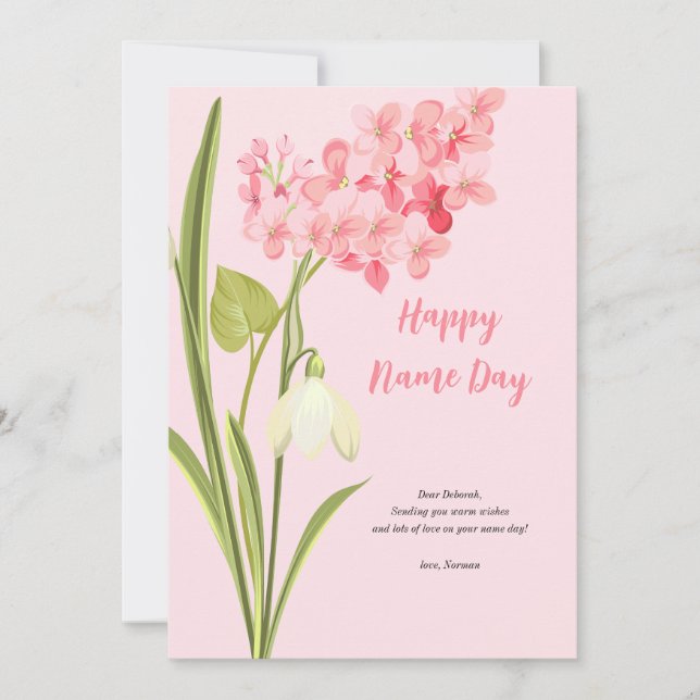 Pink Lilac Blooms Name Day Card (Front)