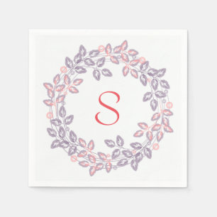 Pink, lilac, Botanical wreath, personalised Napkin