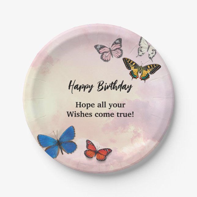 Pink Lilac Dreamy Ripped Butterfly Paper Plate (Front)