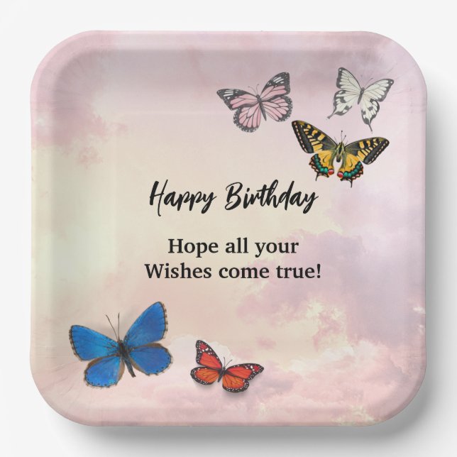 Pink Lilac Dreamy Ripped Butterfly Paper Plate (Front)