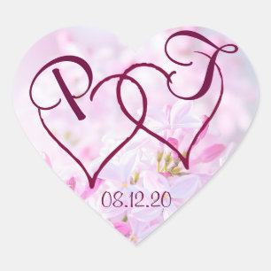 Pink lilac flowers and Two hearts customisable Heart Sticker