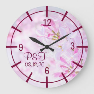 Pink lilac flowers stylish large clock