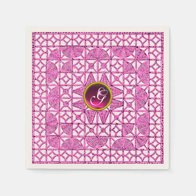 PINK LILAC GEOMETRIC LACE GEM STONE MONOGRAM NAPKIN (Front)