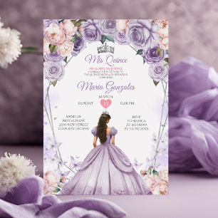 Pink Lilac Mis Quince 15 Anos Crown Quinceañera Invitation