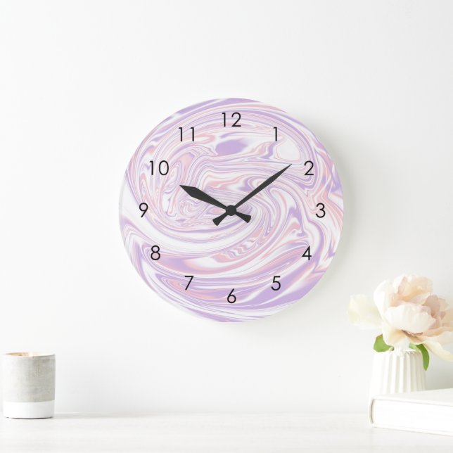 Pink Lilac Modern Abstract Liquid Marble Design Large Clock (Home)