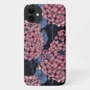 Pink lilac on dark blue iPhone 11 case