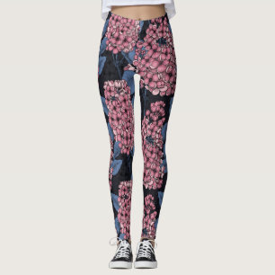 Pink lilac on dark blue leggings