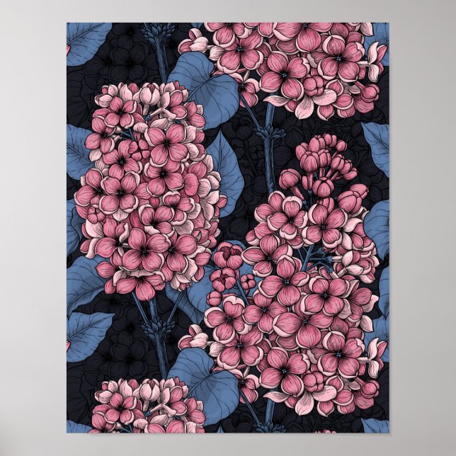 Pink lilac on dark blue poster (Front)