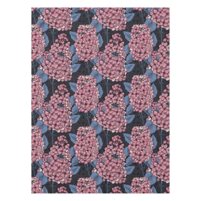 Pink lilac on dark blue tablecloth (Front)