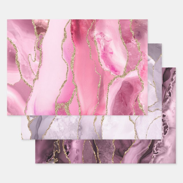 Pink lilac purple agate wrapping paper sheets (Set)