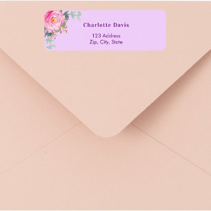 Pink lilac rose floral greenery return address  label
