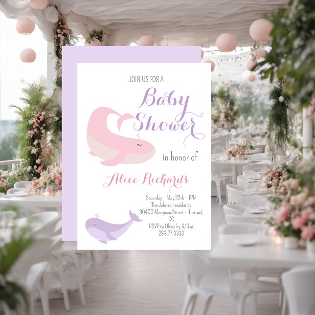 Pink Lilac Whale Pastel Ocean Fish Baby Shower  Invitation (Creator Uploaded)
